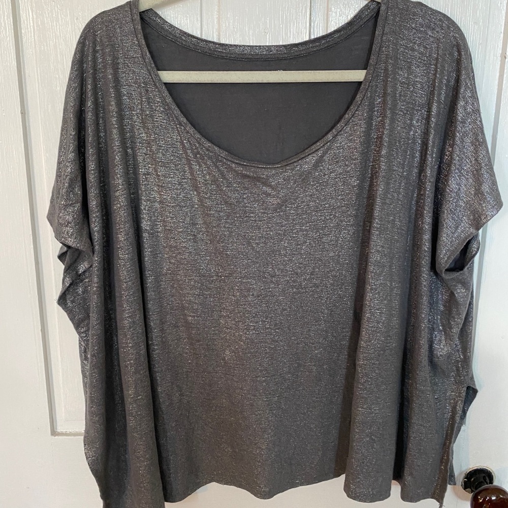 Eileen Fisher | Silver Cropped Linen Cap Sleeve Poncho Top